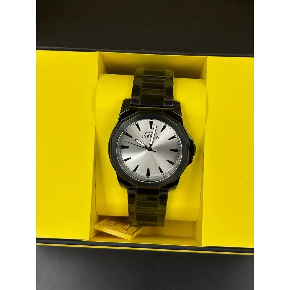 Invicta Speedway Men’s Watch 42mm Black Band Silver Brass Dial New in Box